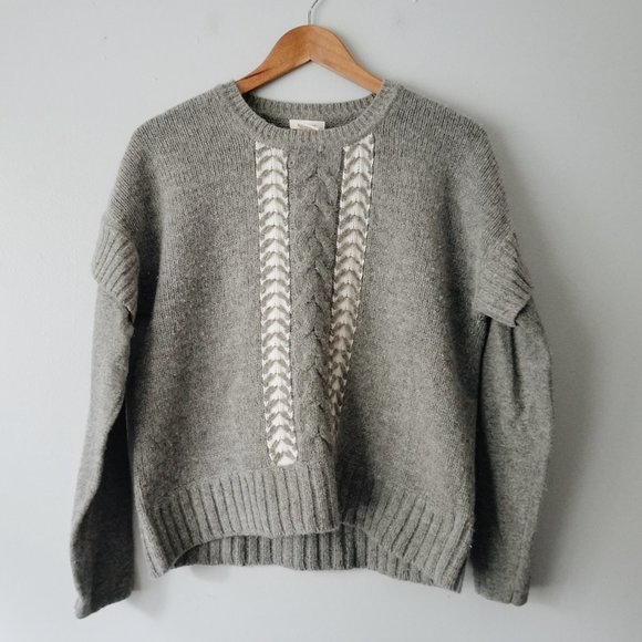 Sundance Sweaters - Sundance Gray Chevron Lambswool Layered Sweater
